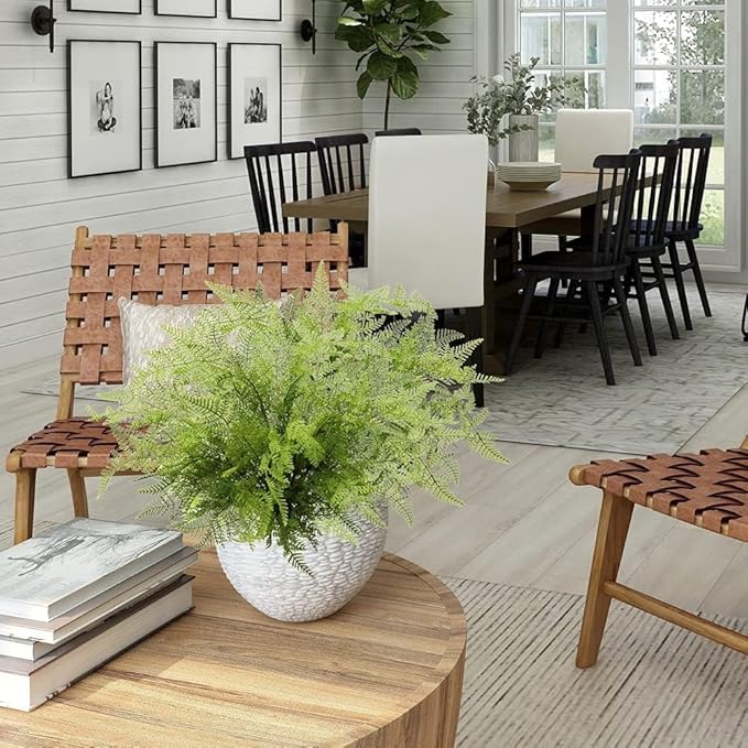 Artificial Boston Fern Plants 19" Fake Greenery Shrubs 2 Pcs Faux Plant Bushes UV-Resistant for Indoor Outdoor Wedding DIY Bouquets Floral Arrangement Table Centerpieces
