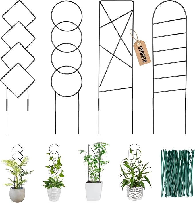 Outdoor Plant Trellis for Climbing Plants, Metal Garden Trellis for Potted Plants,Plant Stakes for Indoor Plants Accessories Hoya,Flower,Plant Support,Plant Gifts (4PCS)