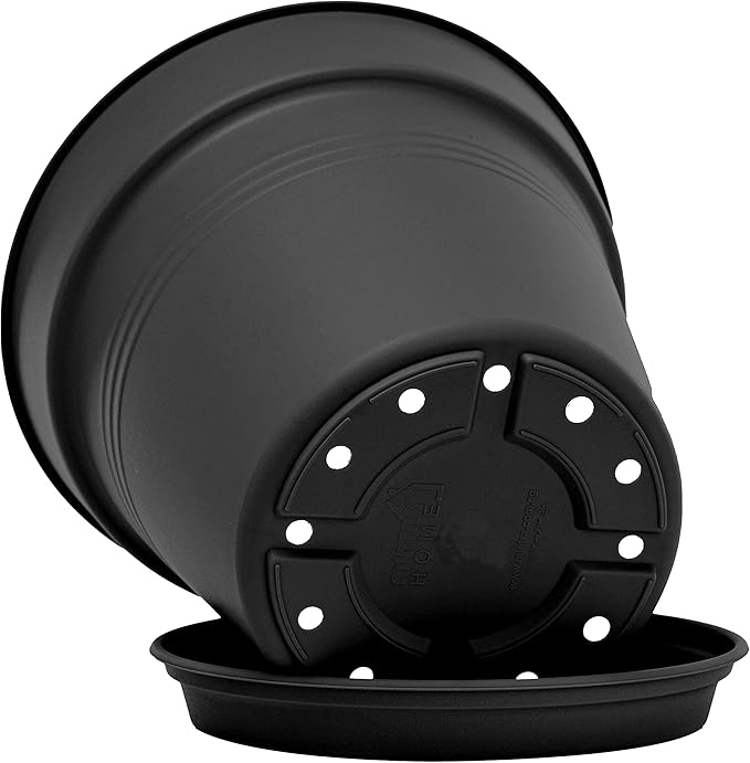 Mintra Home Garden Pots 4pk - Flowers, Herbs, Plants, Indoor, Outdoor, Colorful, Wholesale, Bulk (Black, 17cm Diameter (6.6in))