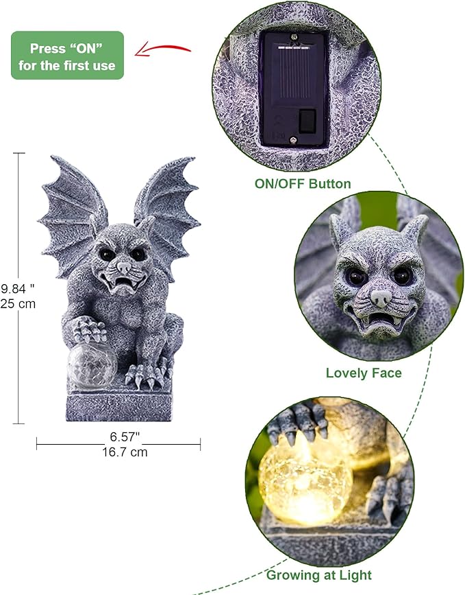 Gargoyle Statue for Garden Decor: Gothic Outdoor Dragon Figurines Sculpture with Ball for Lawn Patio Yard Balcony - Best Gifts for Mom Grandma Women