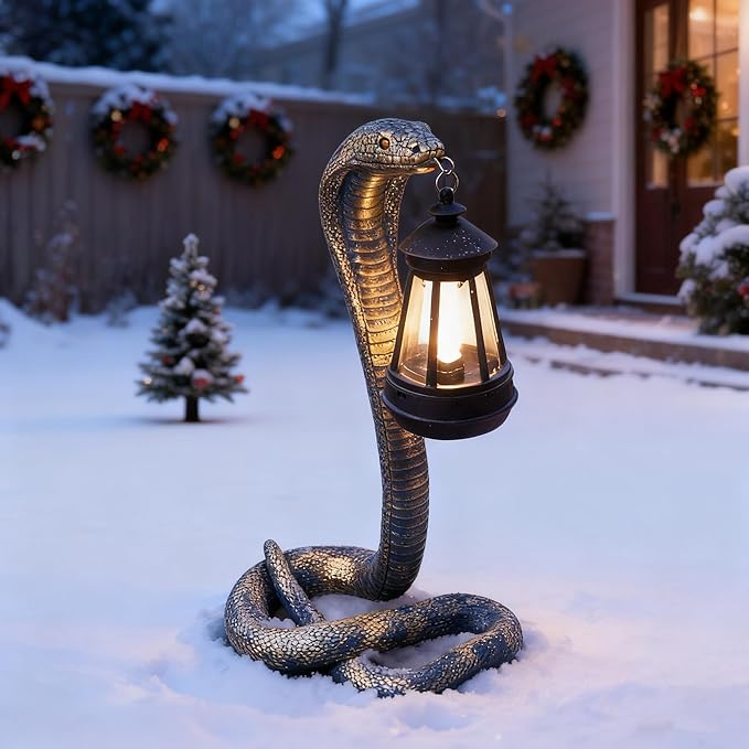 Solar Snake Garden Statue,11.22 Inch Snake for Yard Lawn Garden Patio Scary Decorations,Indoor Haunted House Prop and Christmas Home Party Decor (Brass Color)