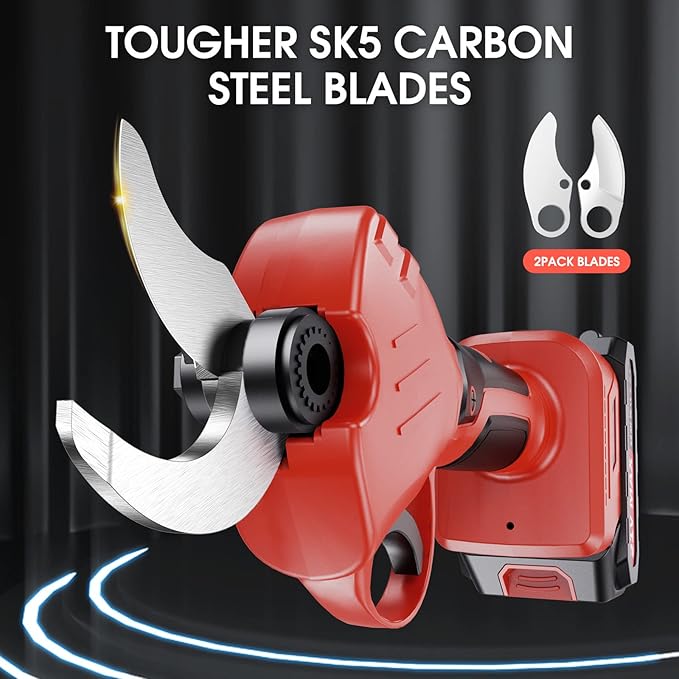 Electric Pruning Shears, 40mm 1.6" Cutting Diameter Cordless Power Pruner for Gardening with 2Pcs 2000mAh Rechargeable Batteries & Replacement Blades Set, Tree Pruner Branch Cutter(Red)