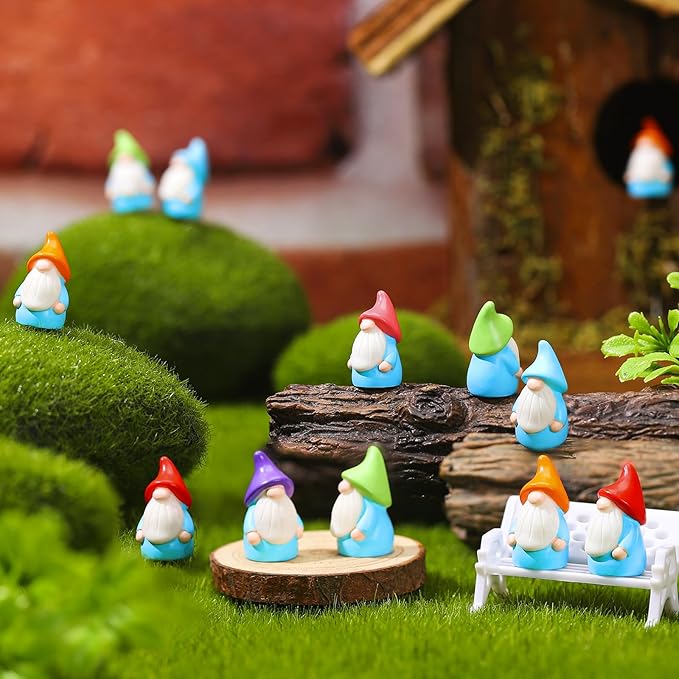 Mini Resin Gnomes Bulk Tiny Fairy Statues Small Gnomes Miniature Figurines for Landscape Outdoor Patio Yard Lawn Indoor Plant Pots Fairy Decor(60 Pcs,Mini Resin Dwarf)