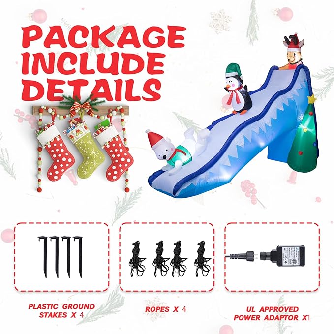 8.2 FT Tall Inflatable Christmas Decorations - Christmas Inflatables Outdoor Decorations, Penguin Holiday Spirit Inflatable Slide with LED Light Blow Up Yard Decorations