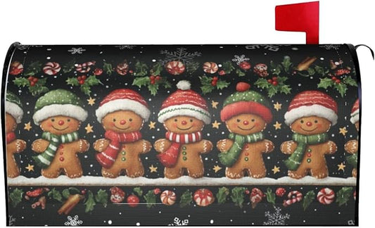 Christmas Gingerbread Man Mailbox Covers Magnetic Letterbox Covers 21x18 Inch for Garden Outdoor Decoration