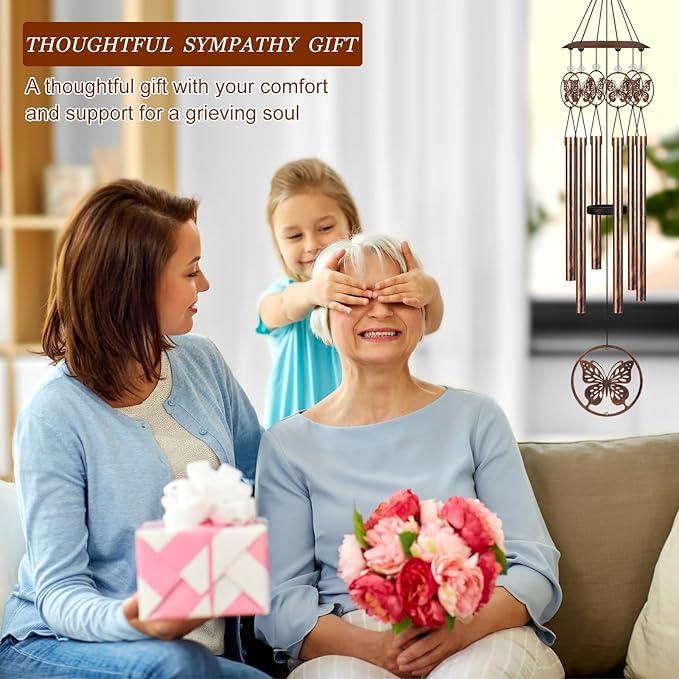 Wind Chimes with Sympathy Wind Spinner,Outside Garden Decor Gifts for Women Mom and Grandma,Memorial Wind Chimes for Loss of Loved One Prime,Bereavement/Sympathy/Memorial Gift(Butterflies)
