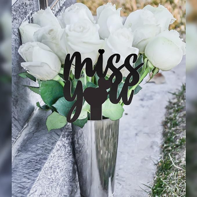 13.8 X 7.9 Inches Large Cemetery Decorations for Grave, Miss You Memorial Grave Markers, Metal Memorial Remembrance Stake, Grave Markers for Human Cemetery, Garden Yard Grave Site Outdoor Stake Marker