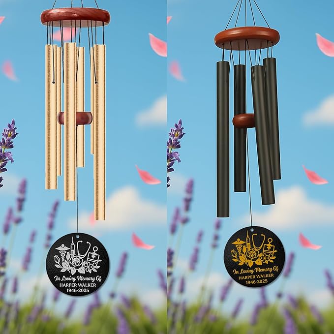 Personalized Nurse Memorial Wind Chime – “in Loving Memory” Custom Engraved Name & Years – Medical Professional Sympathy Gift – Memorial Windchime for Loss of Loved One – Caregiver Tribute Décor