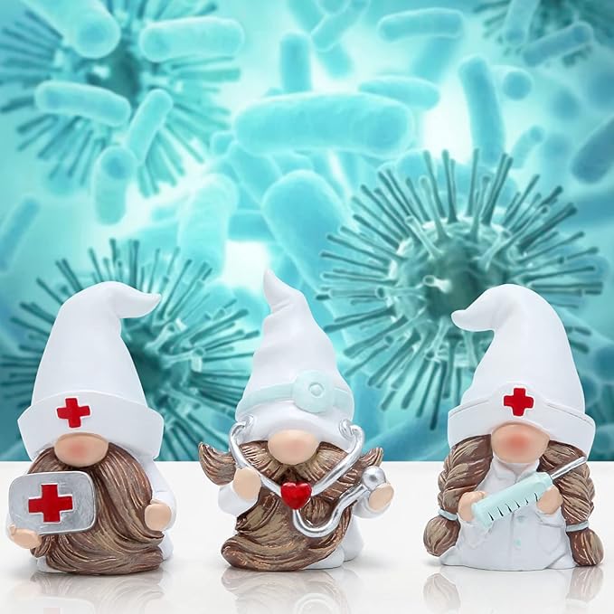 Hodao 3 PCS Doctor Home Gnome Figurines Decoration Doctor Gnomes Ornaments Scandinavian Tomte Elf Decor Gifts Summer Gnomes Figurines Home Decoration Table Hospital Nurse Gnome Decor