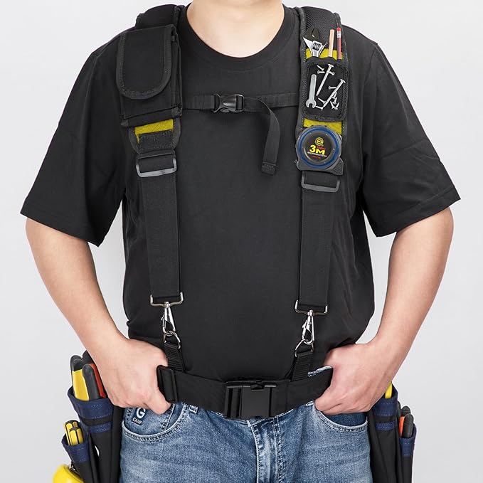 Tool Belt Suspenders, Work Belt Suspender with Magnetic Wristband, Suitable for Construction Electrician Tool Belt with Adjustable Front and Back Straps (Yellow)