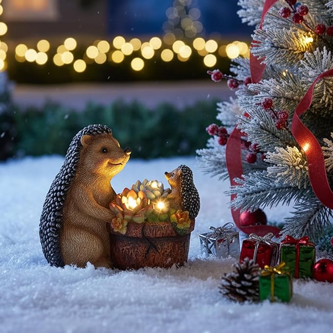 Succulent Hedgehog Garden Statues with Solar Lights Garden Gifts for Women Mom Lawn Ornaments for Patio Yard Decor