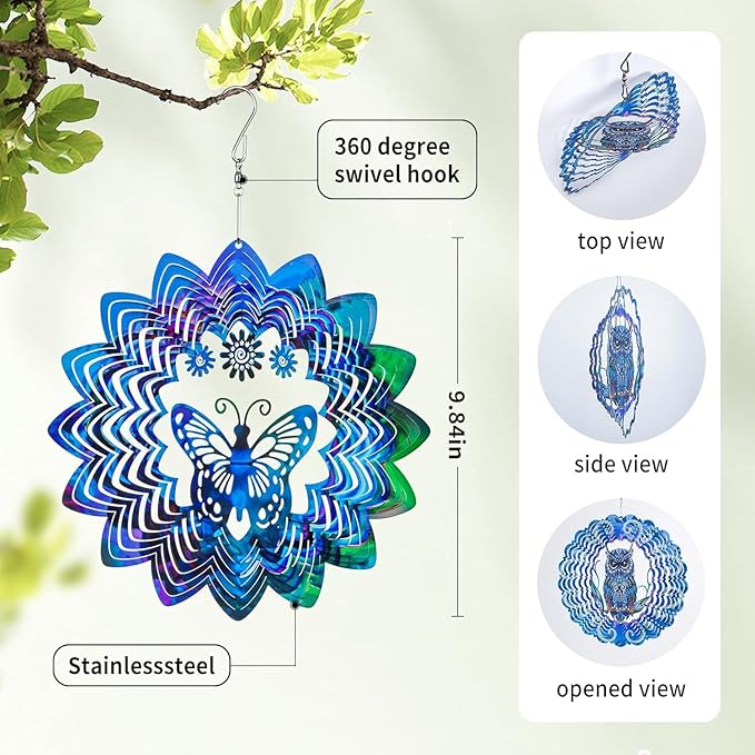 Butterfly Hanging Wind Spinners - Outdoor Butterfly Decor Gift for Women Mom Grandma Metal 3D Wind Spinner for Yard Garden Decor Funny Christmas Decoration Gifts Ideas