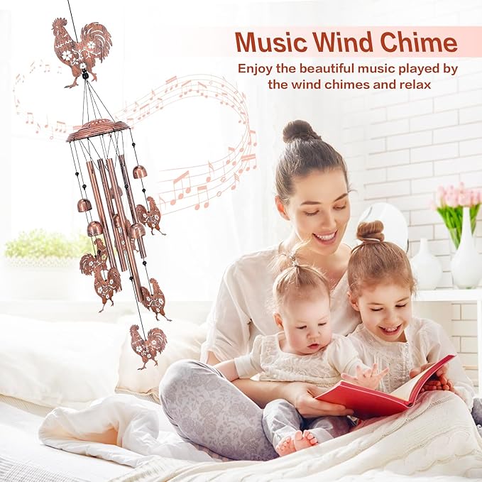 Christmas Gifts for Women Chicken Wind Chimes Outdoor Chicken Birthday Gifts for Men/Mom/Grandma Rooster Metal WindChimes Outside/Indoors, Lawn, Patio, Garden Decor, Yard Decorations