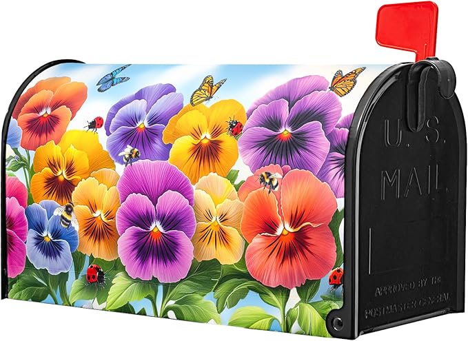 Spring Floral Magnetic Mailbox Cover Flower Mailbox Cover Magnetic Standard Size 21 X 25.5 Inch Butterfly Mailbox Post Cover Mailbox Wraps Mailbox Decor for Home Garden Outdoor Yard