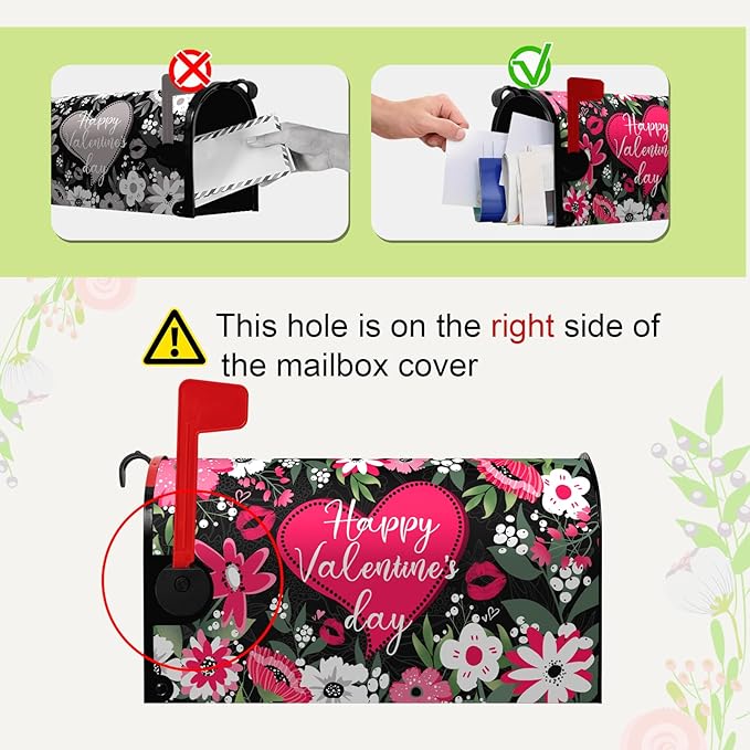 Happy Valentines Day Mailbox Covers Magnetic Large Size Valentine Mailbox Post Cover Red Heart Truck Floral Flower Valentine's Day Waterproof Mailbox Wraps Oversized 25.5 X 21 Inch