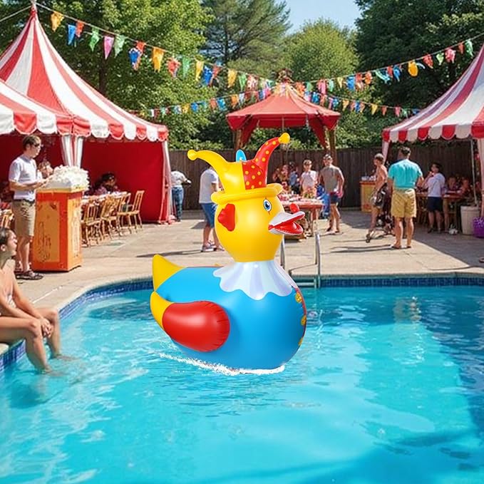 1Pcs 4.6 Feet Giant Inflatable Duck Outdoor Decorations,Huge Blow Up Yard Yellow Duck with Red Blue Clown Cloth Duck Pool Float for Summer Beach Pool Carnival Birthday Party Garden Decor