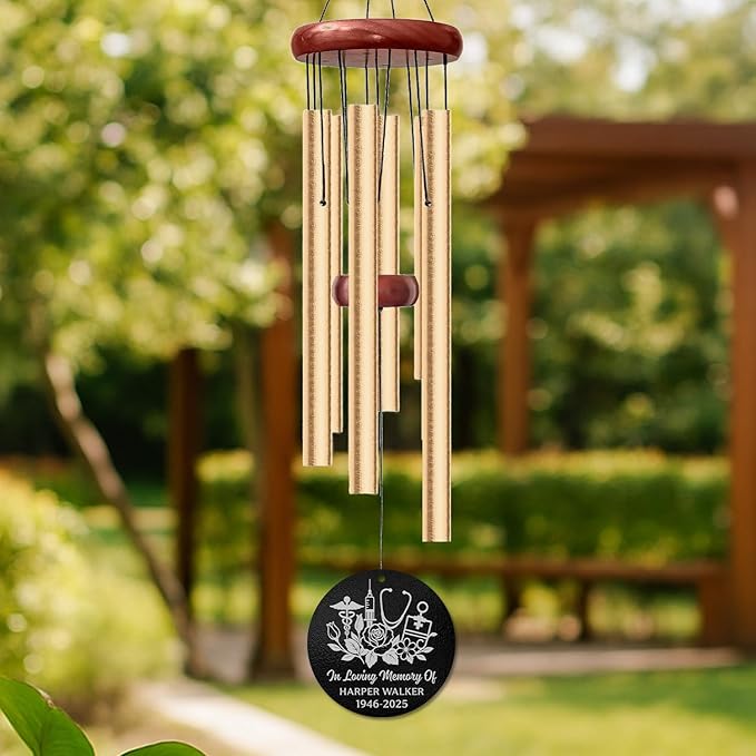 Personalized Nurse Memorial Wind Chime – “in Loving Memory” Custom Engraved Name & Years – Medical Professional Sympathy Gift – Memorial Windchime for Loss of Loved One – Caregiver Tribute Décor