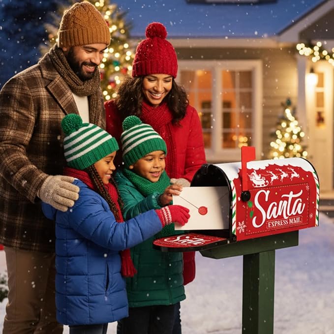 Blosssound Christmas Santa Magnetic Mailbox Cover Xmas Red Post Letter Mailbox Covers Decor Christmas Santa Claus Post Box Standard Size 21 X18 Inch Garden Yard Outdoor Decoration