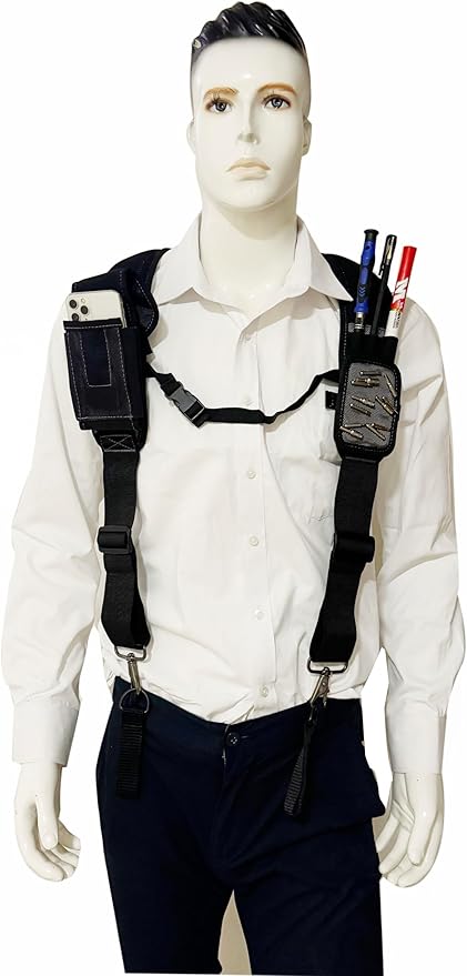 Tool Belt Suspenders for Work Belt Heavy Duty Padded with Magnetic WristBand Attachment Loops for Men