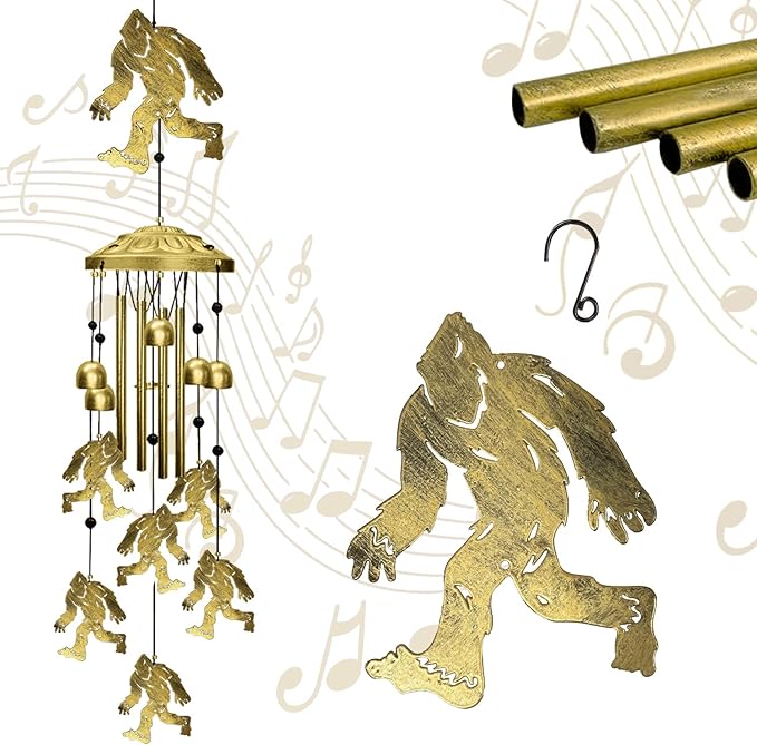 Bigfoot Wind Chimes Outdoor, Big Foot Sasquatch Gifts, Metal Wind Chimes for Outside Memorial Windchimes for Men/Women/Dad/Grandpa Birthday Gift for Outdoor/Indoors Porch, Yard, Garden Decorations
