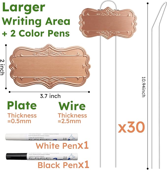 30 Pack Metal Plant Labels,Larger Area 3.7"X 2" Waterproof Garden Markers for Plants Outdoor with 2 Pens,Reusable Aluminum Plant Label Stakes Name Tags for Vegetables Herb Flowers Seedlings