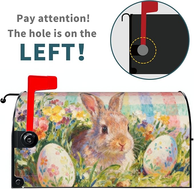 Easter Bunny Floral Large Mailbox Covers Magnetic Oversized Pastel Plaid Rabbit Flower Egg Spring Holiday Theme Outdoor Seasonal Decorative Letter Box Cases for Home Garden Outside Decor, 25.5x21 Inch