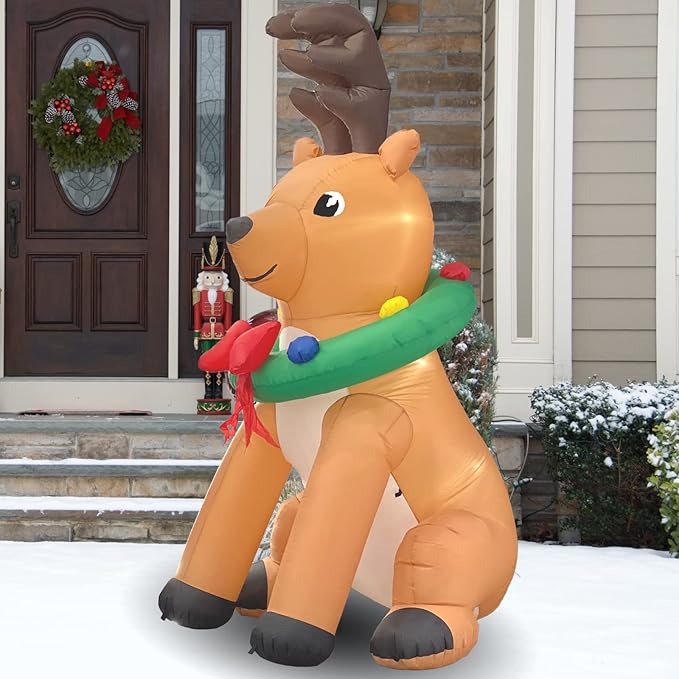 Christmas Inflatables Outdoor Decorations, 7FT Giant Reindeer Inflatable Yard Decor, Cute Xmas Blow Up Deer with Led Lights for Indoor Holiday Party Winter Outside Lawn Garden