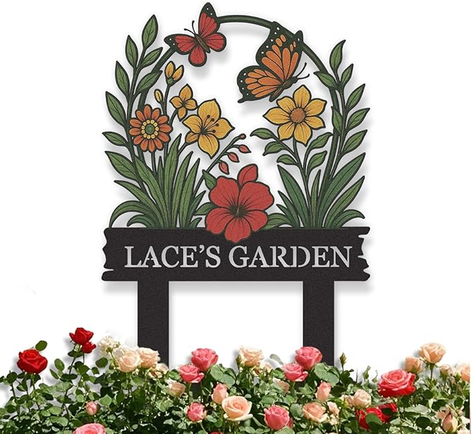 Personalized Garden Signs, Colorful Butterfly Garden Decor for Outside, Decorative Yard Stakes, Metal Yard Art, Patio Decor, Custom Last Name Sign, Lawn Art, Housewarming Gifts Color10