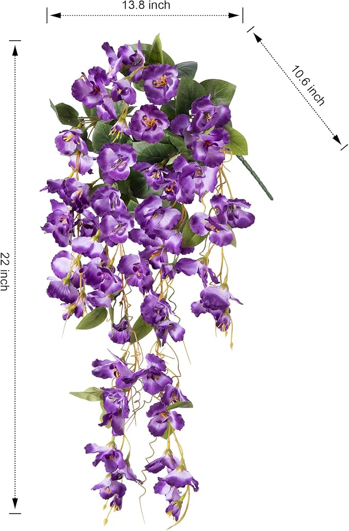 Artificial Hibiscus Fake Hanging Flowers Plants for Outdoors Spring Summer Decor, 4pcs Purple Silk Hibiscus Long Trailing Vines UV Resistant Realistic Faux Flower for Outside Front Door Porch Patio