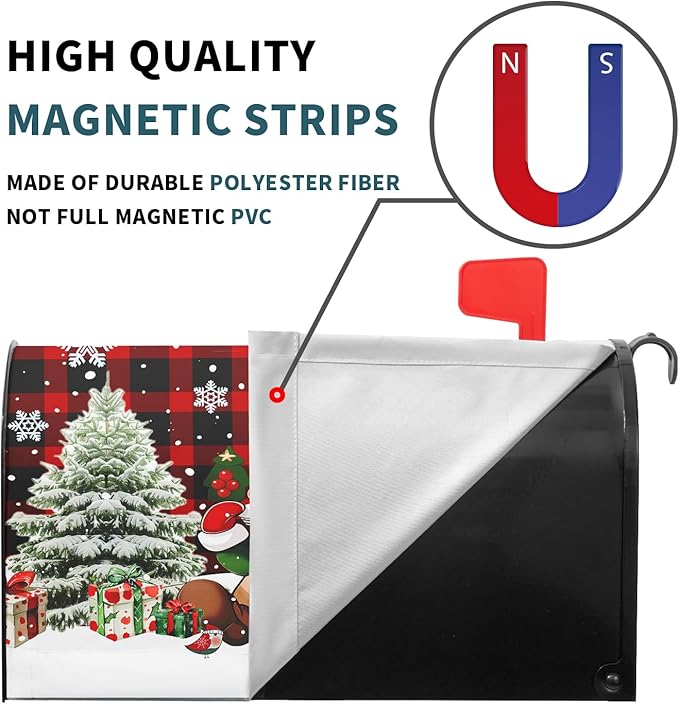 Christmas Mailbox Cover Magnetic Red Buffalo Plaid Gnome Mailbox Covers Magnetic Standard Size 21" X 25.5" Snowflake Mailbox Post Cover Letter Box Cover Home Garden Decor for Outside Decoration