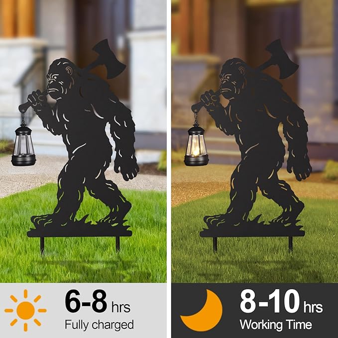 Bigfoot Metal Garden Stakes Decorative 2Pack,Solar Lights Outdoor Garden Decor Stake,Birthday Gifts for Mom Women,Decorative Metal Housewarming Ornament for Lawn Patio Yard Pathway Black.