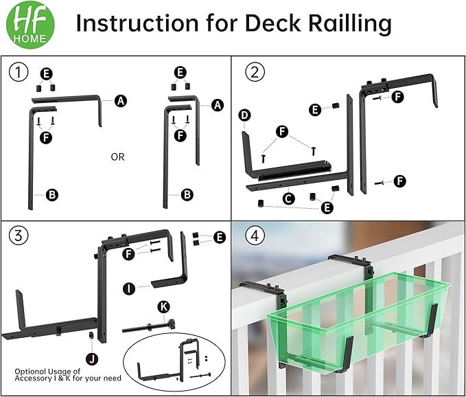 HFHOME 6PCS Adjustable Planter Box Brackets, Brackets for Window Boxes Planters Hanging Flower Box Holders, Heavy Duty Wall Mount Holder for Windowsills, Garden, Fences, and Balcony - Black