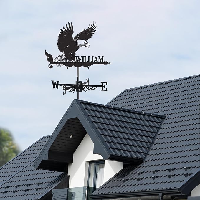 Personalized Eagle Metal Weather Vane, Custom Family Name Weathervane, Wind Direction Indicator, Weather Vanes Roof Mount, Wind Vane Outdoor Decor for Shed Farmhouse Garden Yard, Customized Gifts