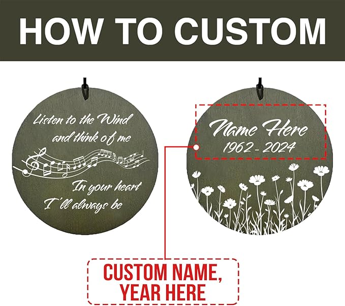 Personalized Sympathy Wind Chime, Memorial Wind Chimes for Loss of Loved One, Bereavement & in Memory Wind Chimes, Sympathy Gifts in Memory of Father, Mother, or a Loved One, Product in USA