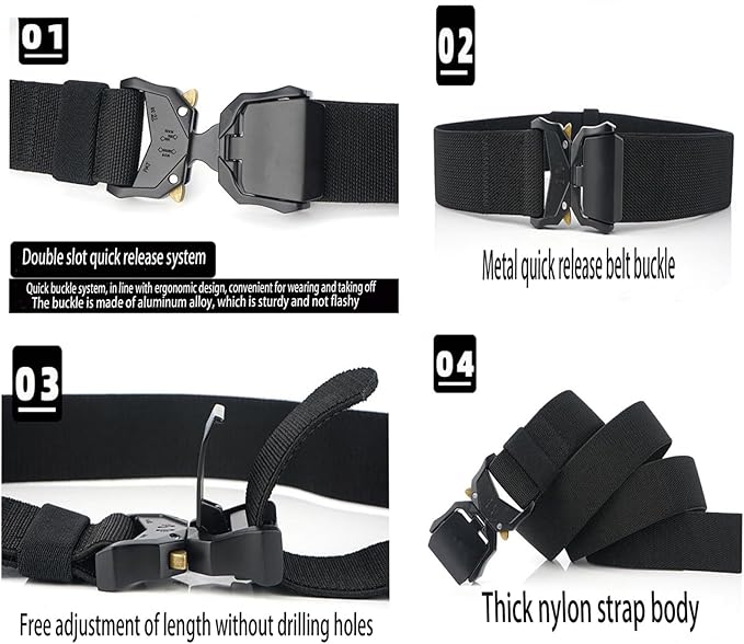 Nylon Belts for Men, Military Hiking Rigger 1.5" Work Belt with Heavy Duty Quick Release Buckle - Black