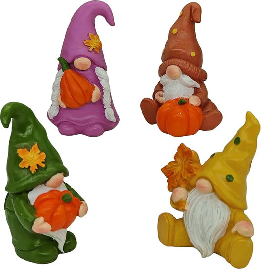 Set of 4 Guardian Gnome Figurines for Good Luck - Autumn Harvest with Pumpkins & Maple Leaf, Thanksgiving & Christmas Home Protection Decor, Farmhouse Centerpiece for Mantel