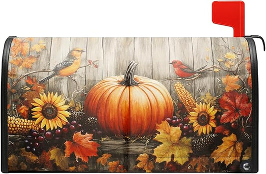 Magnetic Mailbox Covers Standard Size 21'' x 18'' – Fall Pumpkins & Halloween Bat Design, Seasonal Decorative Mail Box Covers Magnetic, Waterproof & Durable Mailbox Wrap