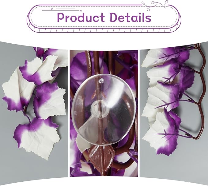 Dsoar Aquarium Artificial Plant Reptiles Plants with Suction Cup for Terrarium Fish Tank Landscape Decoration Hanging Silk Purple Leaves Plants