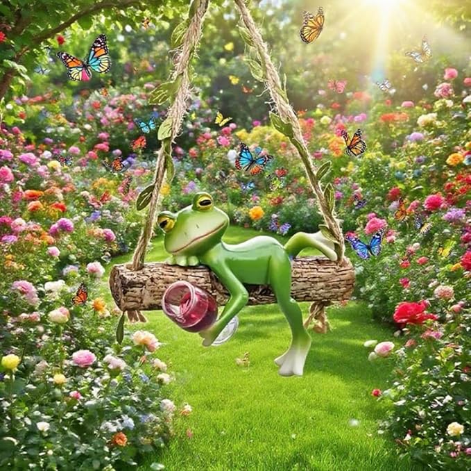 Garden Swing Frog, Suitable for Decorating Balconies, Gardens, and Flower pots. Seasonal Decorations and Unique Designs Make it Perfect