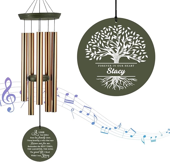 Personalized Wind Chimes, Life Tree Sympathy Wind Chimes, Memorial Gifts, in Loving Memory of, Windchime for Loss of Loved Dad/Mom, 36inch Deep Tone Wind Chime Outside (Produced in USA)