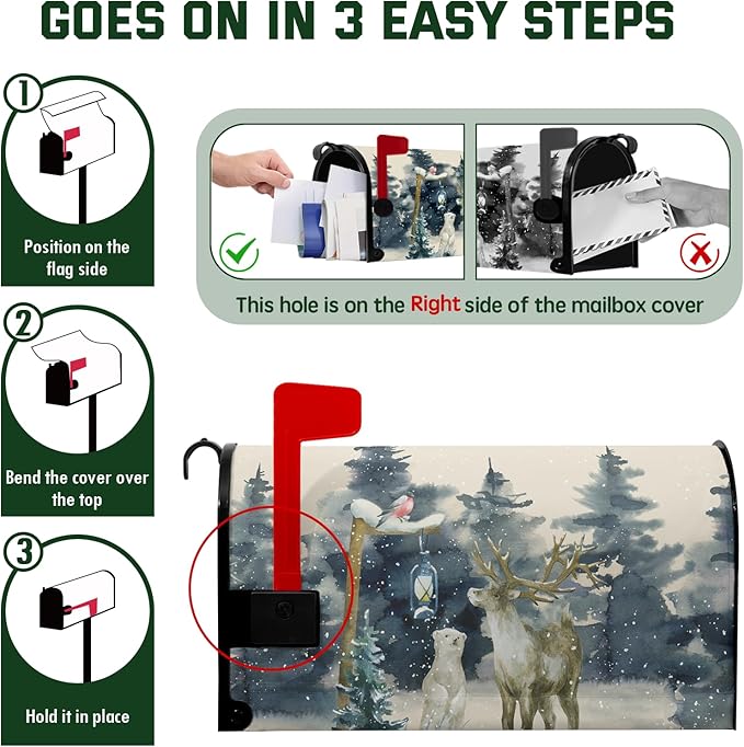 Winter Deer Mailbox Cover Bear Bird Mail Box Covers Magnetic Green Tree Mailbox Wraps 25.5x21 inch Outdoor Decor for Garden Yard