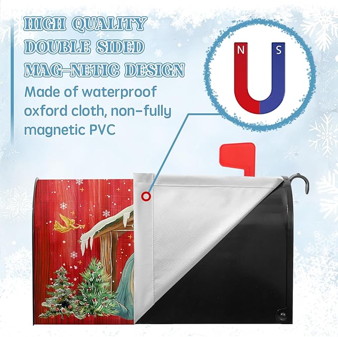 Christmas Mailbox Cover Holy Night Nativity Oversized Magnetic Mailbox Covers Religious Xmas Jesus Nativity Scene Decorative Post Letter Box Wrap for Winter Holiday Large Size 25.5 X 21 Inch