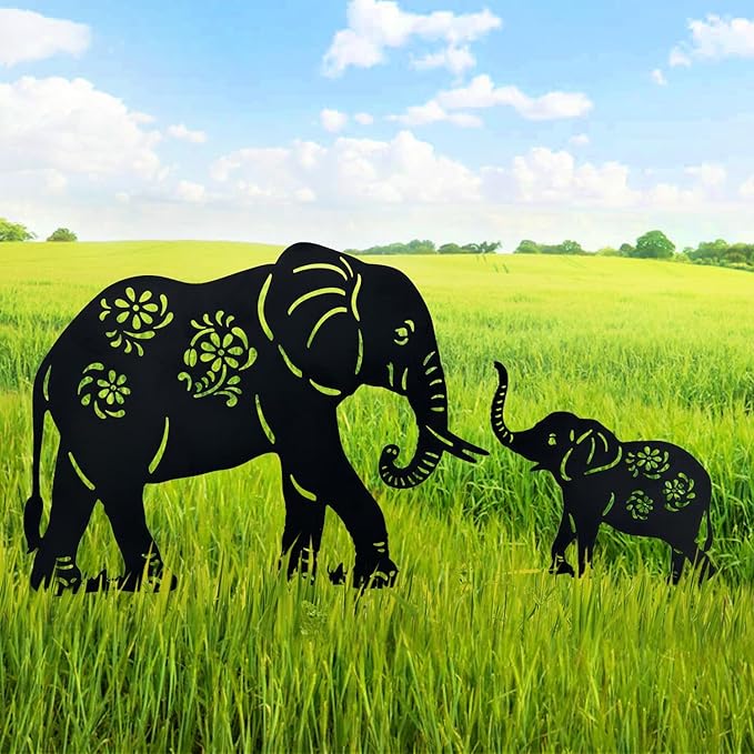 Elephant Metal Decorative Garden Stakes Elephant Gifts for Women/Men Elephant Lovers Gifts Silhouette Statues for Yard Art, Outside, Patio, Outdoor Decor, Garden Decorations, Lawn Ornament