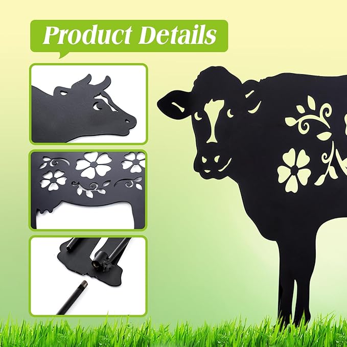 Cow Metal Decorative Garden Stakes Cow Gifts for Women Men Mom Birthday Gifts Silhouette Statues for Garden Decor, Yard Art, Patio, Outside, Lawn Ornaments, Outdoor Decorations