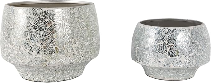 Flower Pots and Planters for Home Decor – Mosaic Indoor and Outdoor Plant Pots for Garden, Patio, or Room – Modern Pots for Indoor Plant Stand for Herbs, Succulents, or Ferns Set of 2 – 8", 6" Silver