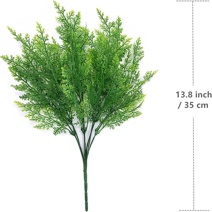 CATTREE Artificial Shrubs Bushes, Plastic Plants Fern Leaves Fake Persian Grass Wedding Indoor Outdoor Home Garden Verandah Kitchen Office Table Centerpieces Arrangements Christmas Decoration 8 pcs