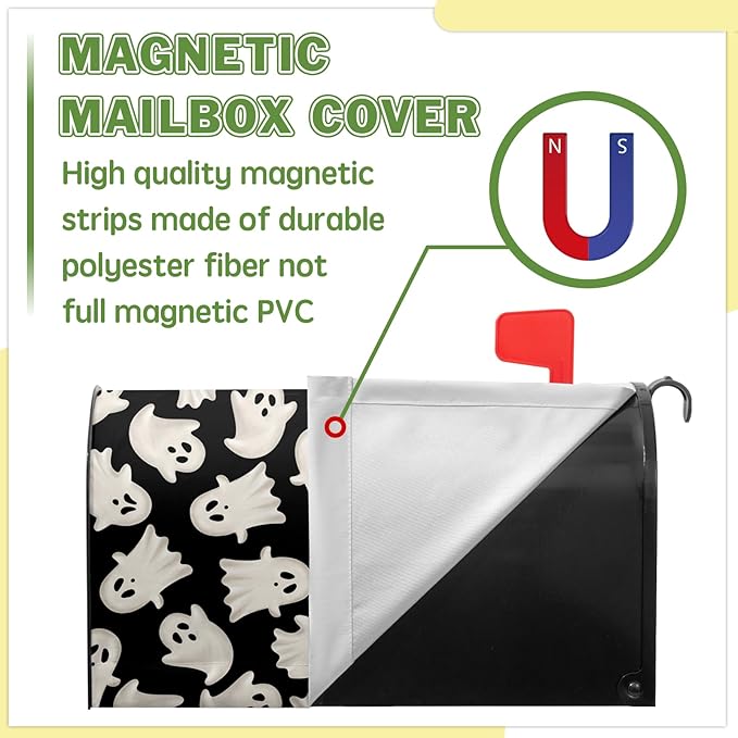 Ghost Mail Box Covers Magnetic Standard Size 21x18 inch Halloween Spooky Mailbox Cover Black Post Letter Box Cover Wraps for Outdoor Garden Decor