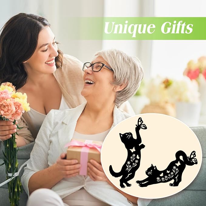 Cat Metal Garden Stakes Decorative,Gifts for Women/Men/Cat Lovers Gifts,Black Cat Silhouette Statues Garden Decor for Outside,Outdoor Decor,Yard Art,Patio,Lawn Ornaments