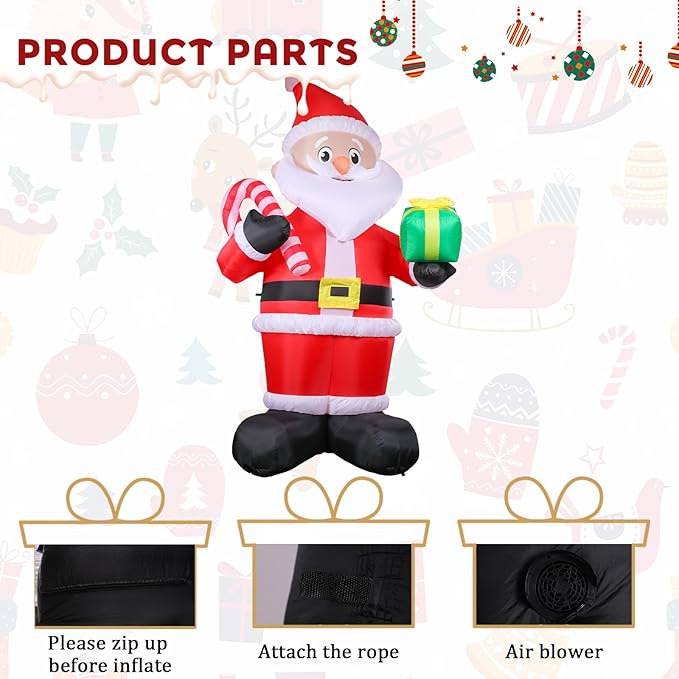 MUMTOP 10FT Tall Christmas Inflatables Outdoor Decorations, Giant Inflatables Santa Claus with Candy Cane Blow up Yard Decoration Built-in LED Lights for Outdoor Party Holiday Decor
