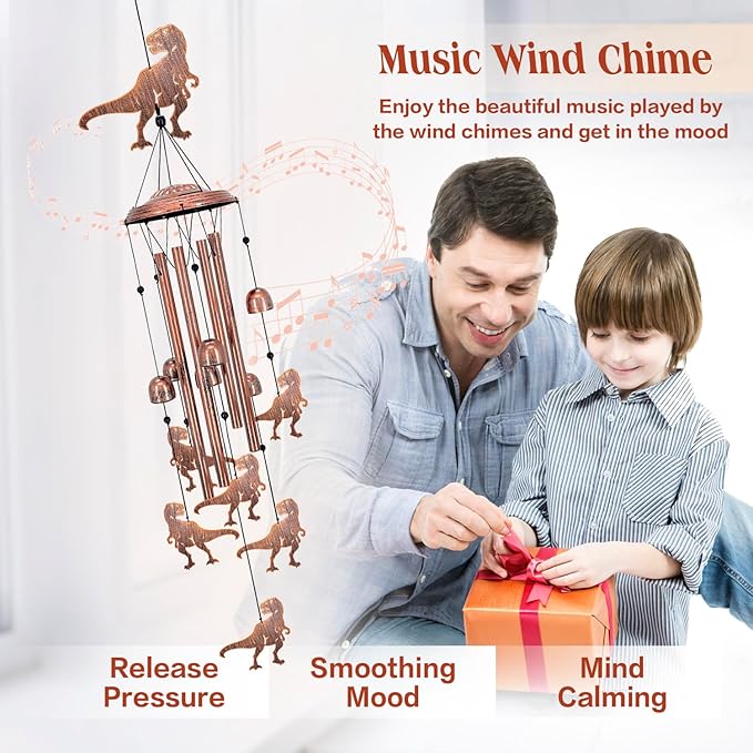 Dinosaur Wind Chimes for Outside,Dinosaur Gifts for Adults Men Women/Memorial/Birthday Metal windchimes Outdoors/Indoors,Garden,Patio,Home,Porch,Yard Decoration